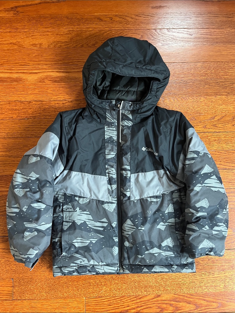 Columbia Kids Black & Gray Camo-Accent Hooded Puffer Jacket